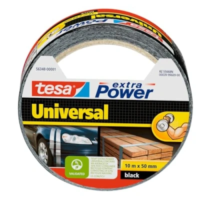 Image de Tesa extra Power Universal Ruban Adhésif Toile Tenue forte Duct Tape pour les Réparations, la Fixation, l&#039;Étanchéité et plus Encore Noir 1 Rouleau 10 m x 50 mm