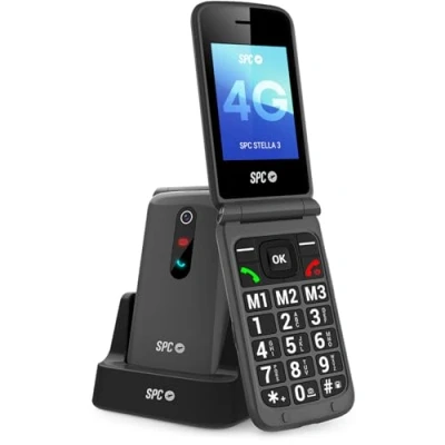 Image de SPC Stella 3 Téléphone Portable à clapet pour Personnes âgées avec Grandes Touches et 4G Bouton SOS, Configuration Distance Volume 103dB Base de Recharge mémoires directes Noir