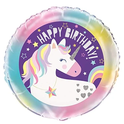 Image de Unique Party 72487 Ballon d&#039;Anniversaire 45 cm Fête à thème Licorne, Violet