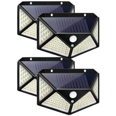 Image de SHOP STORY WALLAMP_4x : 4 Lampes Solaire Extérieur 100 LED Éclairage Mural Sans Fil à 120 Avec Détecteur de Mouvement 3 Modes Détection, Facile Installer