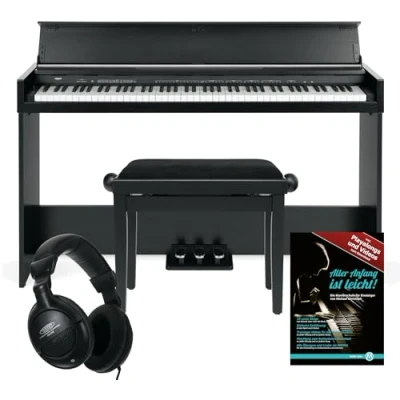 Image de FunKey DP 1088 SM Piano numérique élégant Set 88 touches de clavier sensibles à la vélocité et 3 pédales 20 sons Haut parleurs stéréo intégrés Banque écouteurs inclus Noir mat
