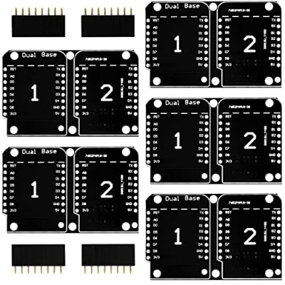 Image de AZDelivery 5 x Dual Base Shield PCB Board pour D1 Mini NodeMCU ESP8266 incluant Un Ebook !