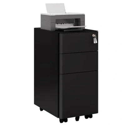Image de WOLTU Caisson de Bureau Mobile, Meuble Rangement pour Dossiers Suspendus Format A4, sur roulettes, Armoire Documents avec 3 Tiroirs Verrouillables, en Métal, Noir, 30x45x60 cm, ASK10sz