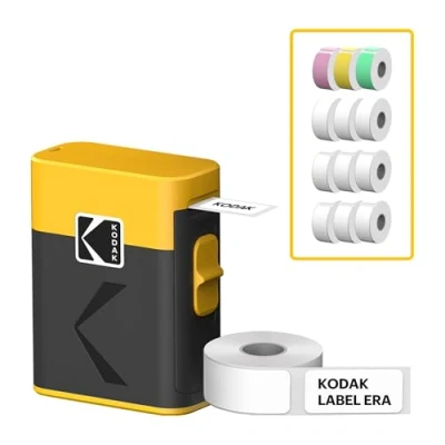 Image de KODAK New Label Era M50 Imprimante Instantanée d&#039;étiquettes (Blanc, Imprimeur avec 1 Rouleau Autocollant + 12 Rouleaux, Blanc 9 Rose/Vert/Jaune chacun)