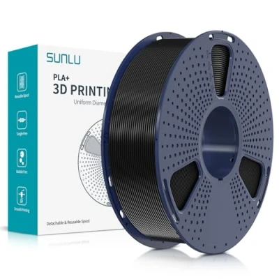Image de SUNLU PLA Plus Filament pour imprimante 3D, PLA+ 1,75 mm, résistance améliorée, compatible avec les imprimantes 3D FDM, précision dimensionnelle +/ 0,02mm, bobine de 1kg (2,2 LBS), Noir