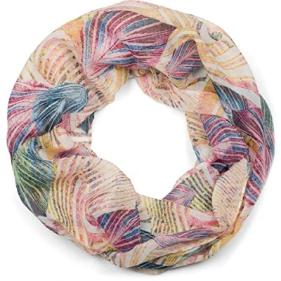 Image de styleBREAKER écharpe à boucles pour dames avec motif de feuilles colorées, tube, tissu 01016203, couleur:Jaune Rose