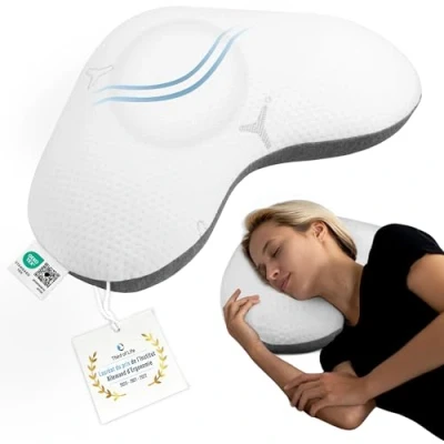 Image de Oreiller Ergonomique Twist avec Housse innovante Intense, en Mousse à mémoire de Forme Contre Les douleurs cervicales, Coussin Cervical pour Dormir sur le côté &amp; hypoallergénique (Gris)
