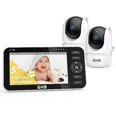 Image de GHB Babyphone Camera Video 5&quot; Bebe 720P HD 4000mAh 350 Rotation Equipé 2 Caméras Capteur de Température VOX Vision Nocturne