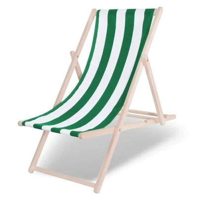 Image de Transat de Jardin SPRINGOS Chaise longue pliante en bois plage réglable 3 positions Vert/Blanc