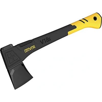 Image de LEXIVON Hache de Survie V18S Hachette Bois Bucheron 45 cm Merlin fendre Manche Ergonomique en Composite Fibre Verre avec Grip Caoutchouc TPR Étui Transport Inclus (LX V18S)