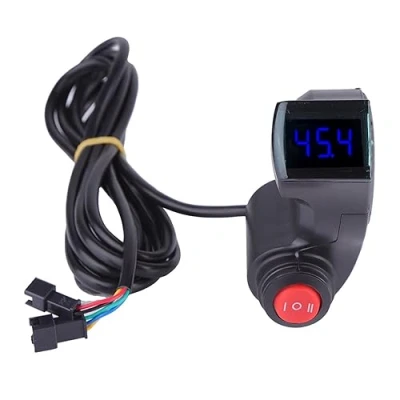 Image de Manettes de Vitesse Vélo Electrique, Poignee Pouce 3 Accélérateur Manette pour Guidon avec Affichage LCD Autovoltmeter