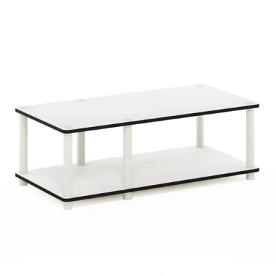 Image de Furinno Juste Unité Centrale TV sans Outils Table basse à 2 Niveaux, Blanc(Expresso)/Blanc