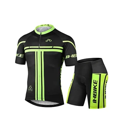 Image de INBIKE Maillot Cyslisme Manches Courtes + Cuissard 3D Coussin Solide Tenue VTT Combinaison Vélo Jersey Respirant Séchage Rapide Cycliste Homme Printemps Ete (Court,M)