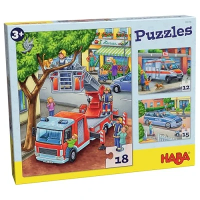 Image de HABA Puzzles Polizei Feuerwehr &amp; CO. Puzzle pour enfants, Taille: One Size, Multi coloured