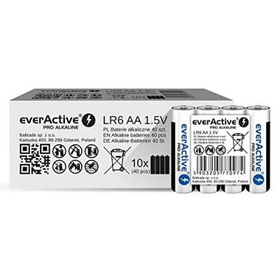 Image de everActive Lot de 40 Piles AA alcalines Pro LR6 R6 1,5 V, Haute Performance, durée Vie 10 Ans