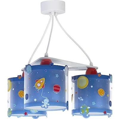 Image de Dalber Lampe à suspension enfant 3 lumières Planets Motif les planètes du système solaire, L 39 cm, H 20 Bleu