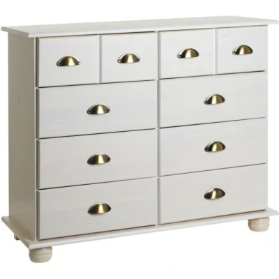 Image de IDIMEX Commode Colmar chiffonnier apothicaire Rangement avec 8 tiroirs en pin Massif lasuré Blanc