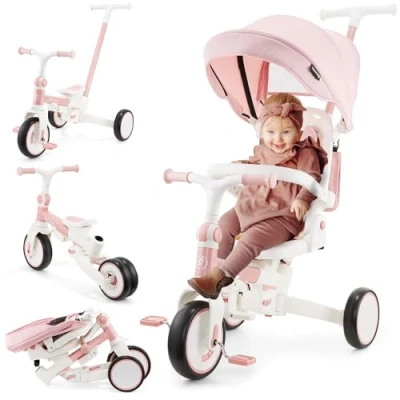 Image de HyperMotion Tricycle Évolutif 8 en 1 Tobi Forest de à 5 ans Vélo Modulaire Canopy Barre Poussée Siège Pivotant Rose