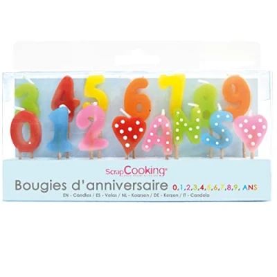 Image de SCRAP COOKING ScrapCooking Kit de 15 Bougies Chiffres 1, 2, 3, 4, 5, 6, 7, 8, 9, 0 Ans Décoration Paraffine Numéro Âge Accessoire Nombre Fête Enfant Adulte Gâteau Pâtisserie Multicolore