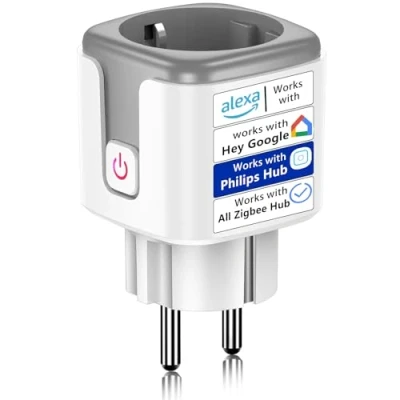 Image de SURFOU Prise Connectée Zigbee 3.0 avec Minuteur et Contrôle Vocal, Mesure Consommation Electrique, Smart Plug Compatible Philips Hue, Alexa, Google Home, Hub Connecté Requis (1 Pack)