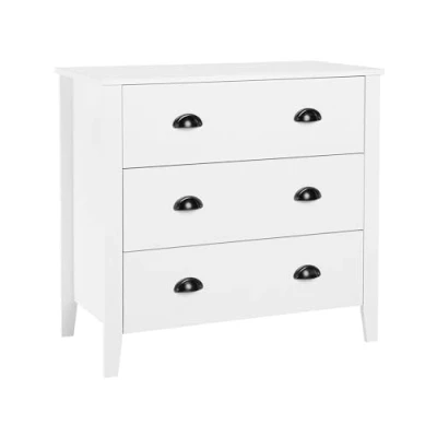 Image de Commode de Type Chiffonnier Blanc Composé 3 Tiroirs avec Poignées à Coques Métaliques Design Moderne 75 cm Hauteur Beliani