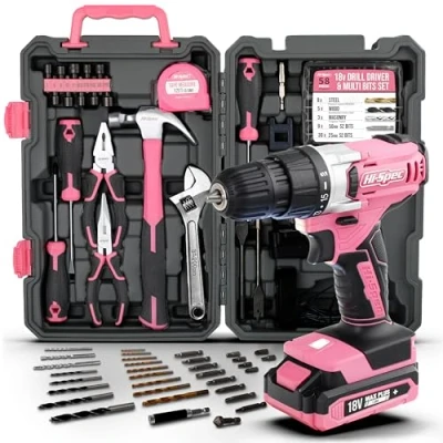 Image de Hi Spec perceuse visseuses Multifonction Sans Fil 18 V avec Outils de Garage,Boite à complète bricolage tournevis et électrique