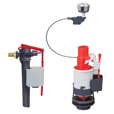 Image de Wirquin 10723583 chasse d&#039;eau wc complète mécanisme double MW2 &amp; robinet flotteur à alimentation latérale Jollyfill, gris et rouge