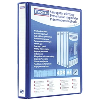Image de DONAU 2788504PL 10 Classeur de Présentation/Personnalisable pour DIN A4 4RD anneaux 50 mm/Carton Recouvert PP/Bleu/avec Pochettes / 1 pièce/Rigide 4