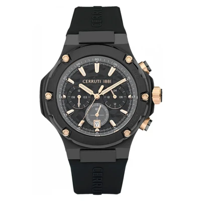Image de Cerruti 1881 CIWGQ2224302 Lucardo Montre chronographe en silicone Noir et or rose, , Sangle