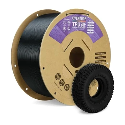 Image de OVERTURE Filament TPU 2kg, flexible 1,75 mm pour imprimante 3D, Haute Liquidité, Précision Dimensionnelle +/ 0,02 mm(Noir 2kg * 1)