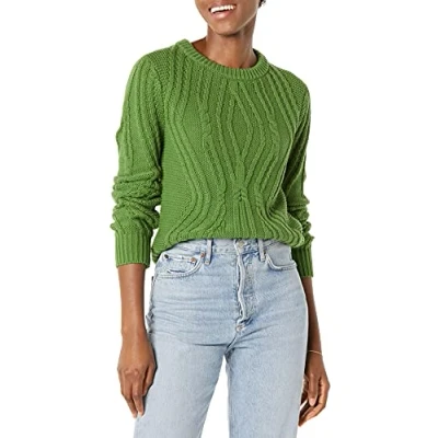 Image de Amazon Essentials Pull Ras du Cou Torsadé 100% Coton Femme, Vert, XL