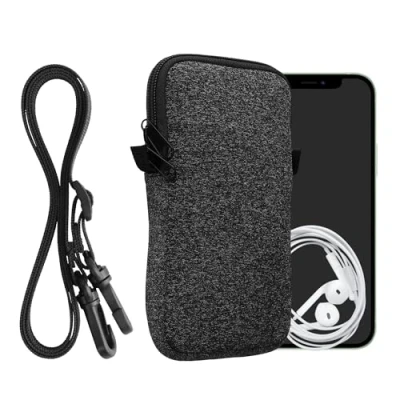Image de kwmobile Housse de Protection Universelle pour Smartphone XL 6,7/6,8&quot; Pochette téléphone Portable en néoprène avec Collier Ajustable Anthracite Blanc