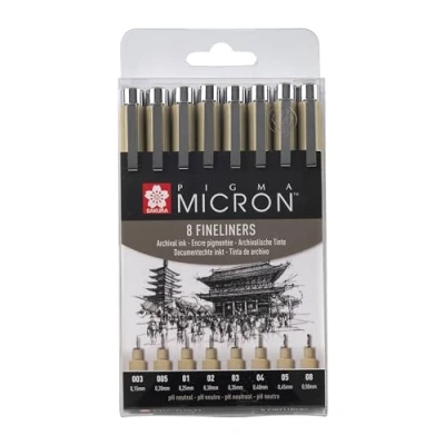 Image de SAKURA : Pigma: Mikron Stift: Brieftasche: 8 Stück: Schwarz