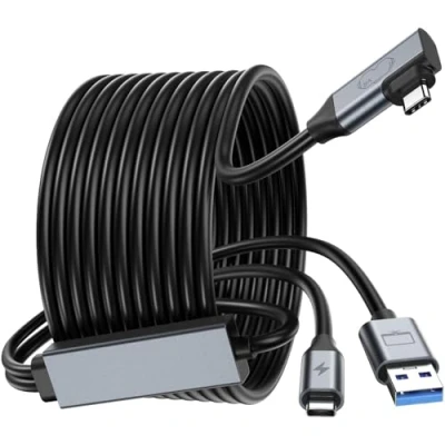 Image de GlasFlength Câble Link 5M, USB 3.0 à C Cable avec Transfert de Données 5Gbps Charge Rapide en Nylon Compatible Quest2/Pro, PICO 4/Pro, Oculus Quest 2, Meta 3 (Noir)