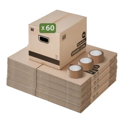 Image de Pack and Move Lot 60 cartons déménagement stockage livres 40 x 30 cm Poignées renforcées 3 adhésifs offerts
