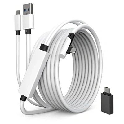 Image de Câble de liaison 2 en 1 Tiergrade compatible avec Oculus/Meta Quest 2, fonction charge USB C séparée pour casque VR, accessoires 3.0 à type 5 mètres PC VR/Gaming