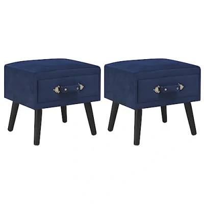 Image de vidaXL 2X Tables de Chevet Table Nuit Commode d’Appoint Bout Canapé Basse Chambre à Coucher Salon Salle Séjour Bleu Velours