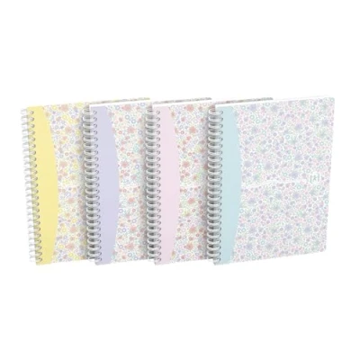 Image de OXFORD Lot de 5 Cahiers Flowers A5 120 Pages Lignées 6mm avec Marge Reliure Spirale Couverture Carte Rigide Coloris Assortis