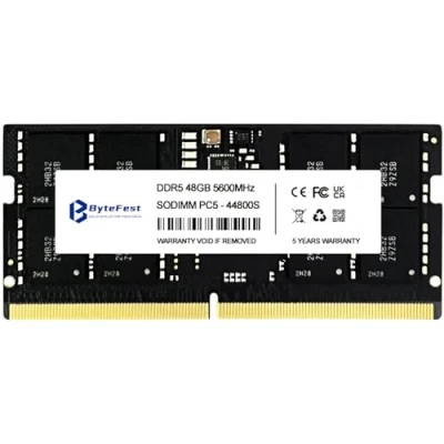 Image de Bytefest DDR5 RAM 48Go 5600MHz PC5 44800 CL46 1.1V SODIMM sur Puce ECC 262 Broches Compatible Ordinateur Portable/Laptop Module de mémoire