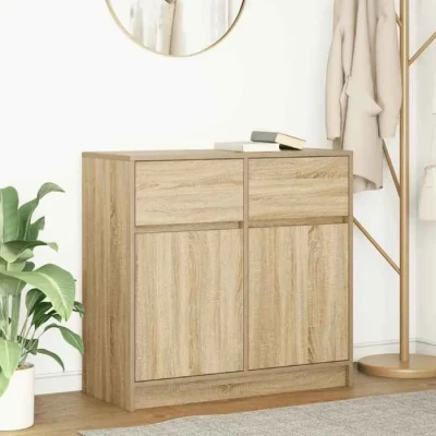 Image de vidaXL Buffet avec tiroir chêne sonoma 80x34x76 cm bois d&#039;ingénierie, meuble de rangement, buffet, d&#039;entrée, 861537
