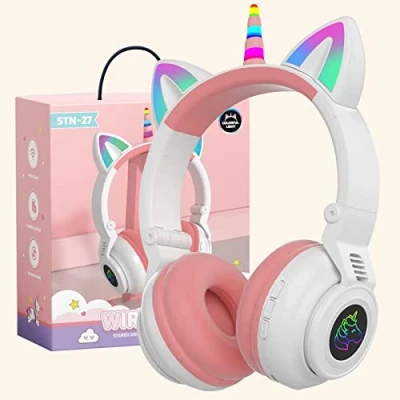 Image de OHAANYY Kids Unicorn Casque sans Fil, écouteurs Bluetooth pour Filles, Casques Enfants Mignons Roses Anniversaire de Filles Cadeau Licorne Noël Retour à l&#039;école