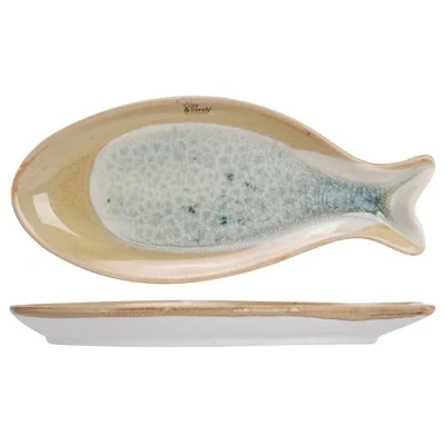 Image de Cosy &amp; Trendy Lot de 4 Assiettes Apéro en Céramique, Navajo, 20X8,7Xh2 Cm Forme Poisson, Multicouleur