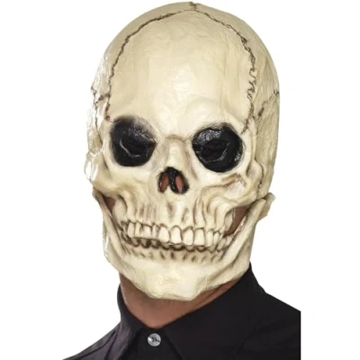 Image de Smiffys Masque crâne, Blanc, latex, recouvre la tête, avec mâchoire mobile séparée