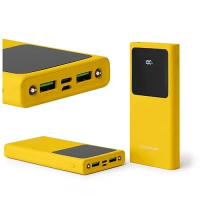 Image de FOREVER Colorum Power Bank 10000mAh Jaune Batterie Externe Portable avec USB C microUSB Écran LED Charge Rapide de Deux Appareils Voyants