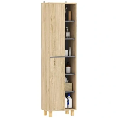 Image de HOMCOM Meuble Colonne Salle de Bain, Armoire Bain avec 6 Compartiments Ouverts et 2 placards, dim. 40l x 24P 148H cm, Bois Naturel