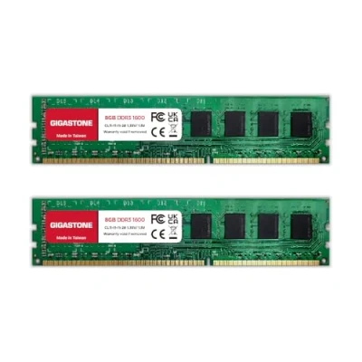 Image de 【DDR3 RAM】 GIGASTONE 16Go Kit(2x8Go) DDR3/DDR3L 1600MHz(1333MHz) PC3 12800(PC3 10600) CL11 1.35V/1.5V 2Rx8 UDIMM 240pin UnbuffeRouge Non ECC Mémoire Haute Performance Mise à Niveau pour PC Bureau
