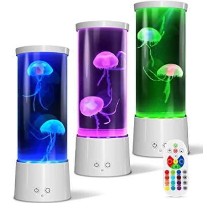 Image de AONESY Lampe Meduse A Lave Aquarium Réservoir Veilleuse avec Télécommande et 17 Effets de Lumière Changeants Couleur, USB Bureau pour Cadeau Noël Anniversaire Décoration, Blanc