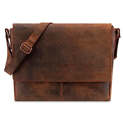 Image de LEABAGS Sac à bandoulière en Cuir pour Hommes et Femmes Ordinateur Portable jusqu&#039;à 15 Pouces Sangle d&#039;épaule Messager de Travail d&#039;enseignant Vintage Rouge Brun