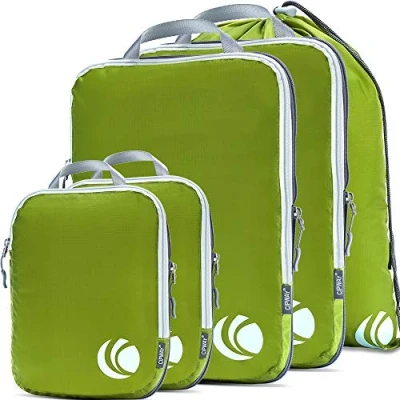 Image de Cipway Lot de 5 cubes d&#039;emballage par compression pour voyage, organiseurs ultralégers valises et sacs à dos (vert), L