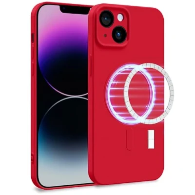 Image de MyGadget Coque Silicone [ Compatible avec MagSafe ] Apple iPhone 14 Plus Case TPU Souple &amp; Soft Doublure Microfibre Cover Protection Rouge